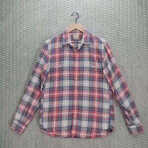 J. Crew Cotton Flannel Plaid Blue and Pink-Sz M